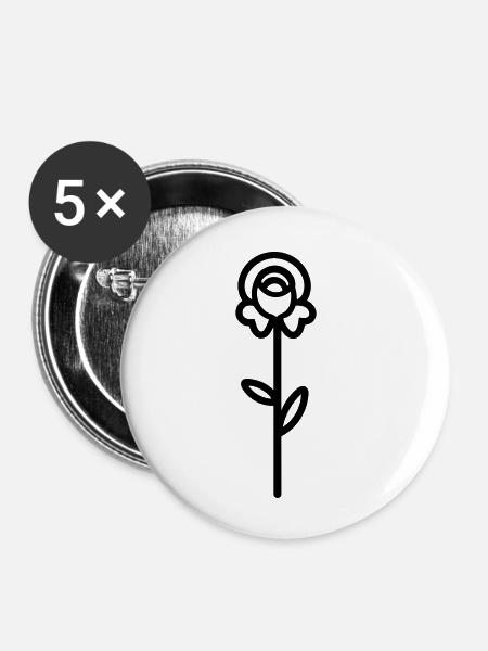 Rosa Blume - Buttons klein 25 mm (5er Pack) - Weiß