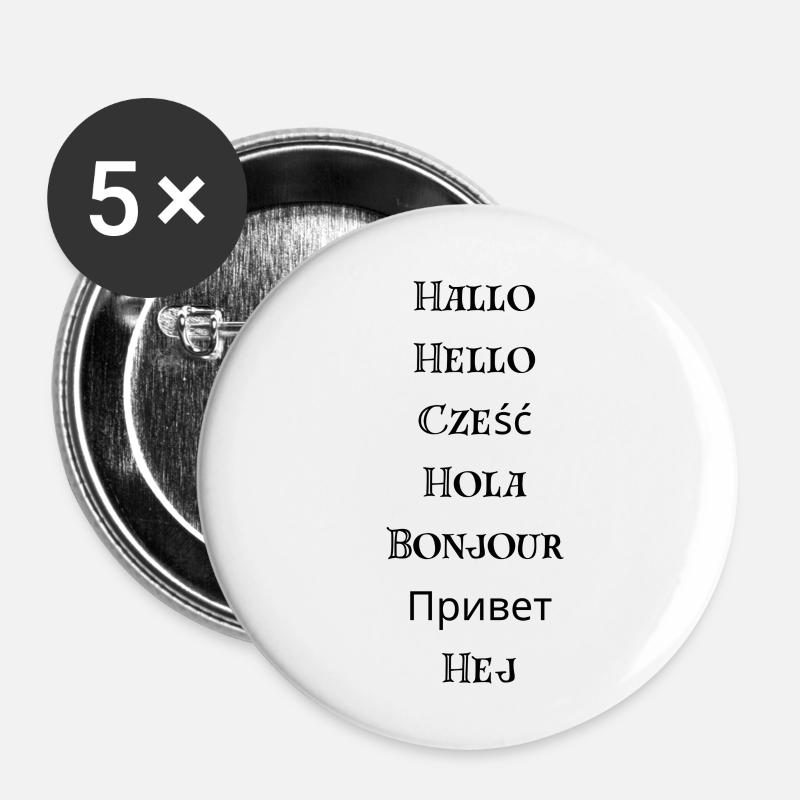 Hello multilingual | Different languages - Buttons small 1''/25 mm (5-pack) - white