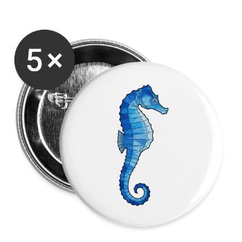 Blue Polygon Seahorse - Buttons small 1''/25 mm (5-pack) - white - Front