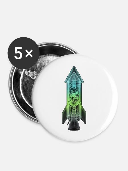 Röntgen Rakete Silvester - Buttons klein 25 mm (5er Pack) - Weiß