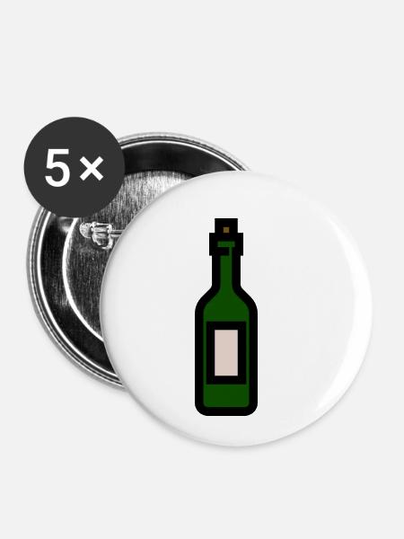 Weinflasche - Buttons klein 25 mm (5er Pack) - Weiß