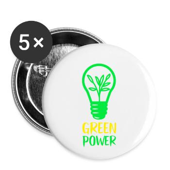 Green Power - Renewable Energy - Buttons small 1''/25 mm (5-pack) - white - Front