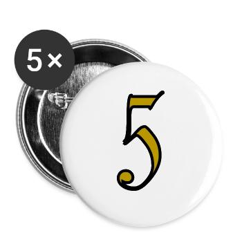 5. 5 JAHRE. 5. JAHRESTAG. 5-JÄHRIGES JUBILÄUM - Buttons klein 25 mm (5er Pack) - Weiß - Vorne