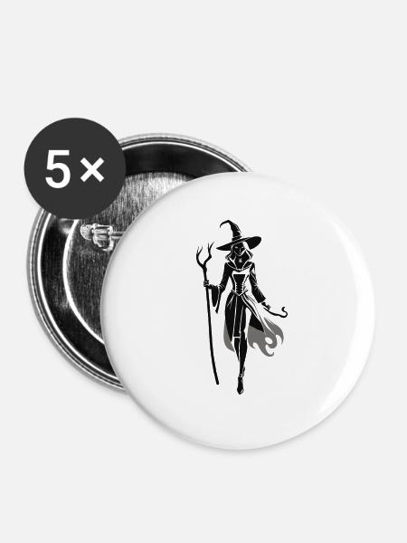 Hexe - Fantasy Design - Buttons klein 25 mm (5er Pack) - Weiß