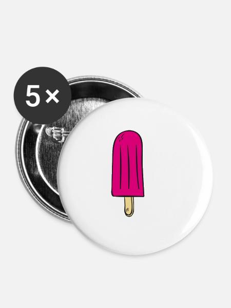 Pinkes Eis am Stiel - Buttons klein 25 mm (5er Pack) - Weiß