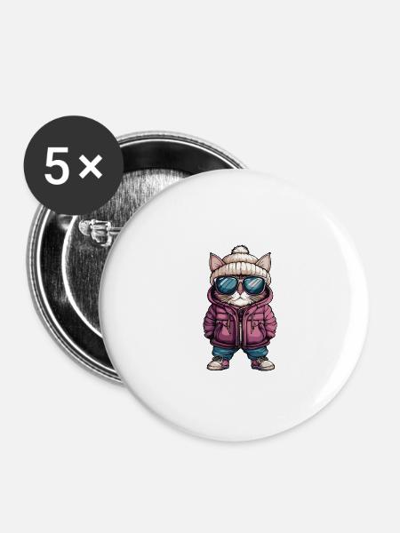 Katze Winter - Buttons klein 25 mm (5er Pack) - Weiß