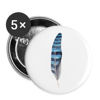 Plume bleue noire - Lot de 5 petits badges (25 mm) - blanc - Devant