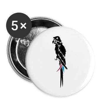 Piraten Papagei mit Augenklappe,Haken und - Buttons klein 25 mm (5er Pack) - Weiß - Vorne