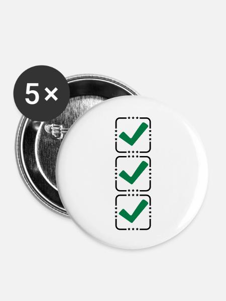 3 Haken Buttons - Buttons klein 25 mm (5er Pack) - Weiß