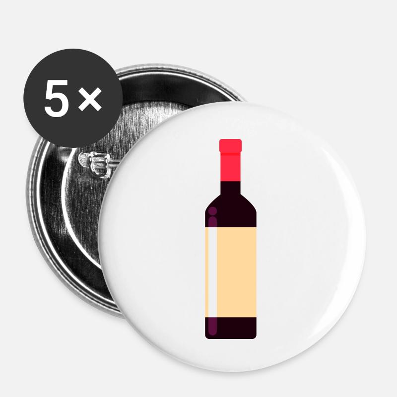 bouteille de vin - Lot de 5 petits badges (25 mm) - blanc