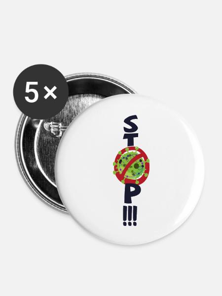 Stoppen Sie den Virus - Buttons klein 25 mm (5er Pack) - Weiß