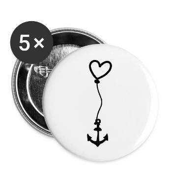 Anker mit Herz am Seil - Buttons klein 25 mm (5er Pack) - Weiß - Vorne