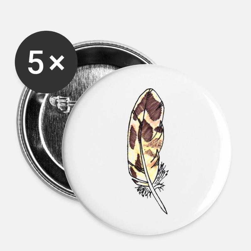 Small feather brown hand-drawn (Mallard) - Buttons small 1''/25 mm (5-pack) - white
