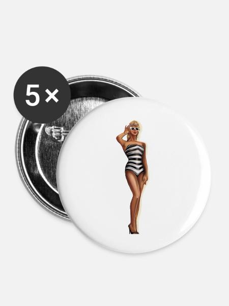 Strand-Babe-Puppe - Buttons klein 25 mm (5er Pack) - Weiß