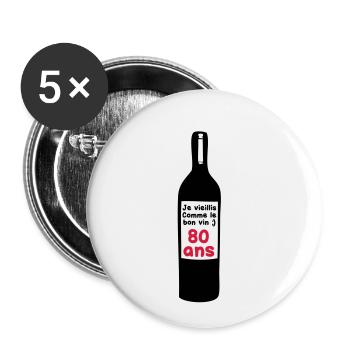 bottle wine 80 years - Buttons small 1''/25 mm (5-pack) - white - Front