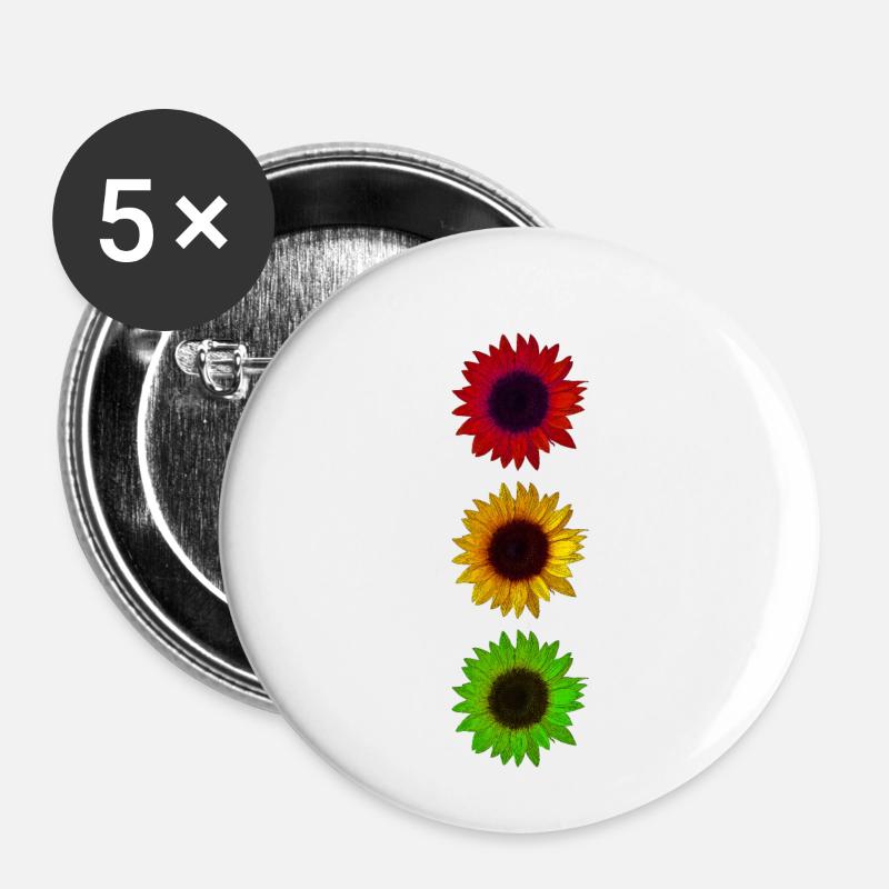 Sonnenblumen Bunte Ampel - Buttons klein 25 mm (5er Pack) - Weiß