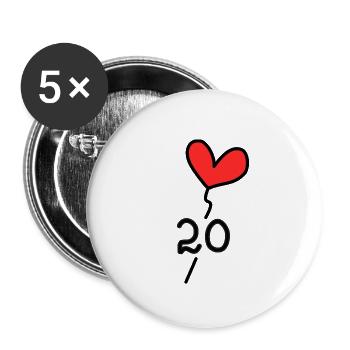 20 ANS. ANNIVERSAIRE. HAPPY BIRTHDAY. JOYEUX ANNIV - Lot de 5 petits badges (25 mm) - blanc - Devant