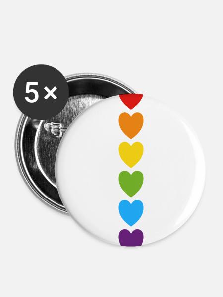 Pride Regenbogenherzen - Buttons klein 25 mm (5er Pack) - Weiß
