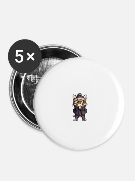 Katze Winter Comic - Buttons klein 25 mm (5er Pack) - Weiß