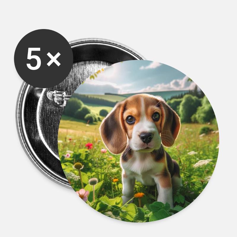 Beagle-Welpe - Buttons klein 25 mm (5er Pack) - Weiß