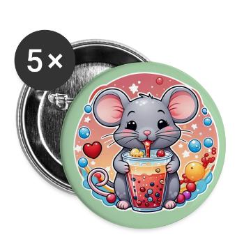 Little Cute Mouse with Refreshment and Straw - Buttons small 1''/25 mm (5-pack) - white - Front