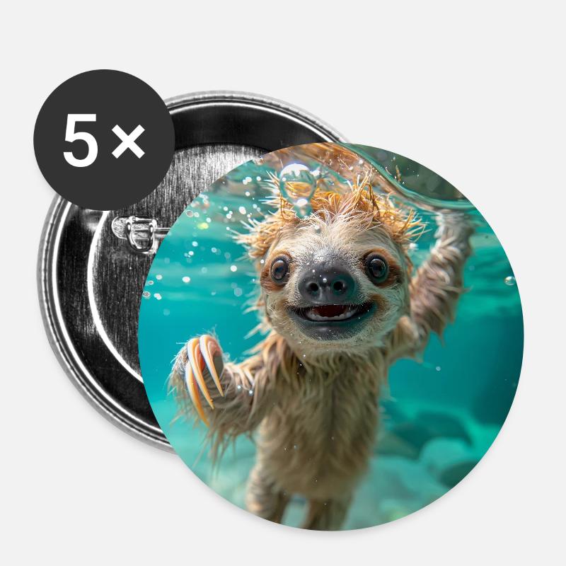 Sloth under water - Buttons small 1''/25 mm (5-pack) - white