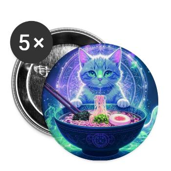 Katze ,Japan ,Kawaii,anime,ramen,Nacht - Buttons klein 25 mm (5er Pack) - Weiß - Vorne