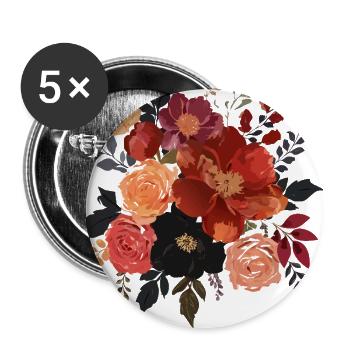 Blumenstrauß,Pfingstrosen,Mohnblumen,vintage,Blume - Buttons klein 25 mm (5er Pack) - Weiß - Vorne