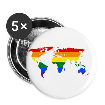 Regenbogen bunt Gay pride Weltkarte Welt Motiv - Buttons klein 25 mm (5er Pack) - Weiß - Vorne