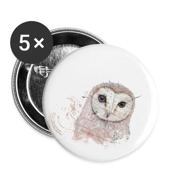 Hibou sur bois - Lot de 5 petits badges (25 mm) - blanc - Devant