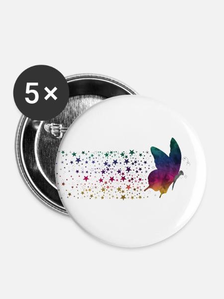 Butterfly - Rainbow Stardust - Buttons klein 25 mm (5er Pack) - Weiß