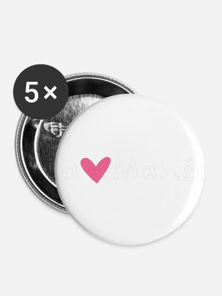 Die Braut Rosa Herz - Buttons klein 25 mm (5er Pack) - Weiß