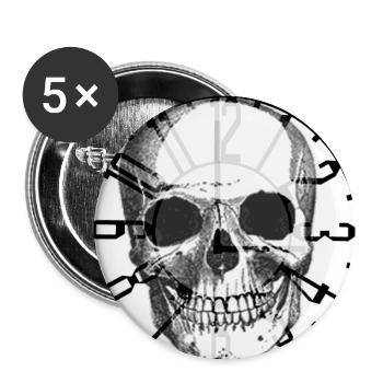 skull_uhr_sw - Buttons klein 25 mm (5er Pack) - Weiß - Vorne