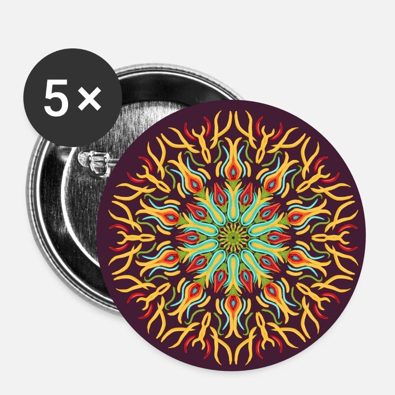 Flamme (Mandala) - Lot de 5 petits badges (25 mm) - blanc
