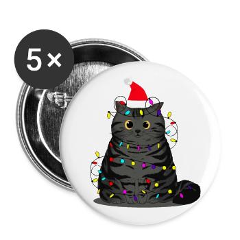 Tollpatschige Katze Weihnachten - Buttons klein 25 mm (5er Pack) - Weiß - Vorne