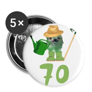 gärtner,geburtstag,70, faultier, rechen,giesskanne - Buttons klein 25 mm (5er Pack) - Weiß - Vorne