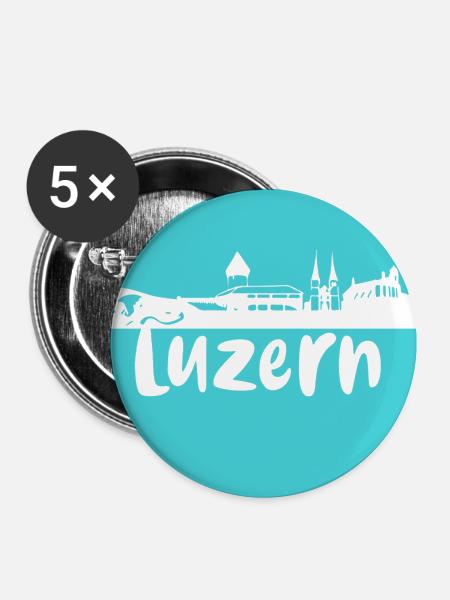luzern,skyline, kreis, scherenschnitt, blau - Buttons klein 25 mm (5er Pack) - Weiß