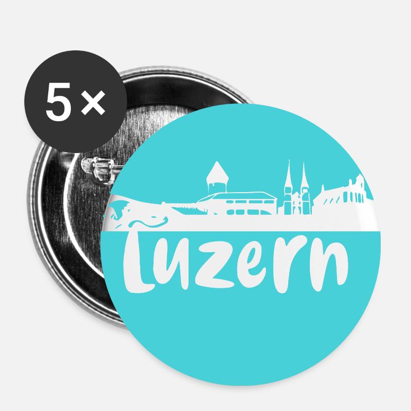 luzern,skyline, kreis, scherenschnitt, blau - Buttons klein 25 mm (5er Pack) - Weiß