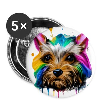 Yorkshire Terrier en couleur - Lot de 5 petits badges (25 mm) - blanc - Devant