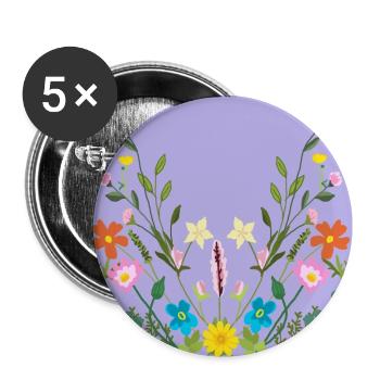 Blühende Wildblumen-Blumenkunst auf Lila - Buttons klein 25 mm (5er Pack) - Weiß - Vorne