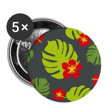 Hibiskus und Monstera auf dunklem Hintergrund - Buttons klein 25 mm (5er Pack) - Weiß - Vorne