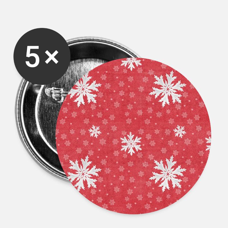 Schneeflocken an Weihnachten - Buttons klein 25 mm (5er Pack) - Weiß