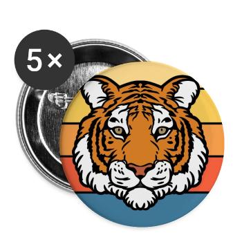 Tiger Big Cat Vintage Retro Sunset - Lot de 5 petits badges (25 mm) - blanc - Devant