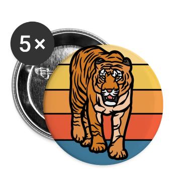 Tiger Big Cat Vintage Retro Sunset - Lot de 5 petits badges (25 mm) - blanc - Devant