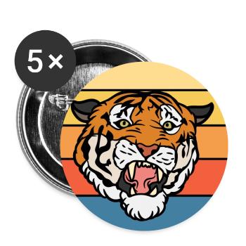 Tiger Big Cat Vintage Retro Sunset - Lot de 5 petits badges (25 mm) - blanc - Devant