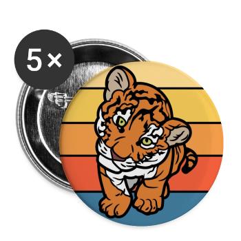 Tiger Big Cat Vintage Retro Sunset - Lot de 5 petits badges (25 mm) - blanc - Devant