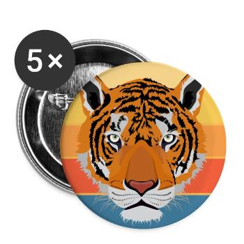 Tiger Big Cat Vintage Retro Sunset - Lot de 5 petits badges (25 mm) - blanc - Devant