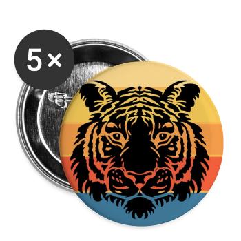 Tiger Big Cat Vintage Retro Sunset - Lot de 5 petits badges (25 mm) - blanc - Devant