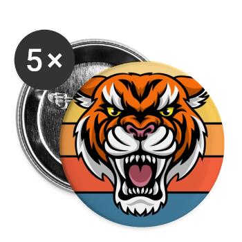 Tiger Big Cat Vintage Retro Sunset - Lot de 5 petits badges (25 mm) - blanc - Devant