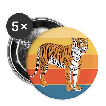 Tiger Big Cat Vintage Retro Sunset - Lot de 5 petits badges (25 mm) - blanc - Devant